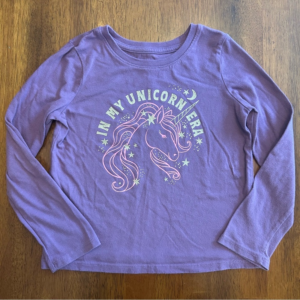Girls Unicorn Long Sleeve Tee | Purple “In My Unicorn Era” Graphic Top | Size 5T
